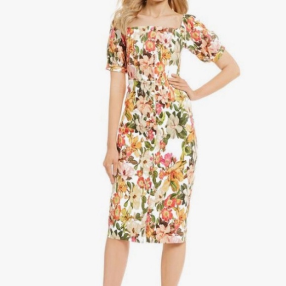 ANTONIO MELANI Dresses & Skirts - ANTONIO MELANI Floral Print Midi Dress - Pink and Green